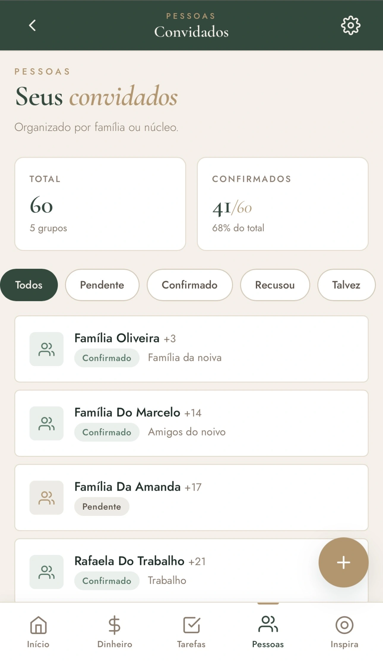 Gestão de convidados no app
